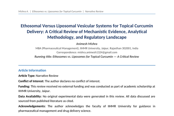 Ethosomal Curcumin research paper cover