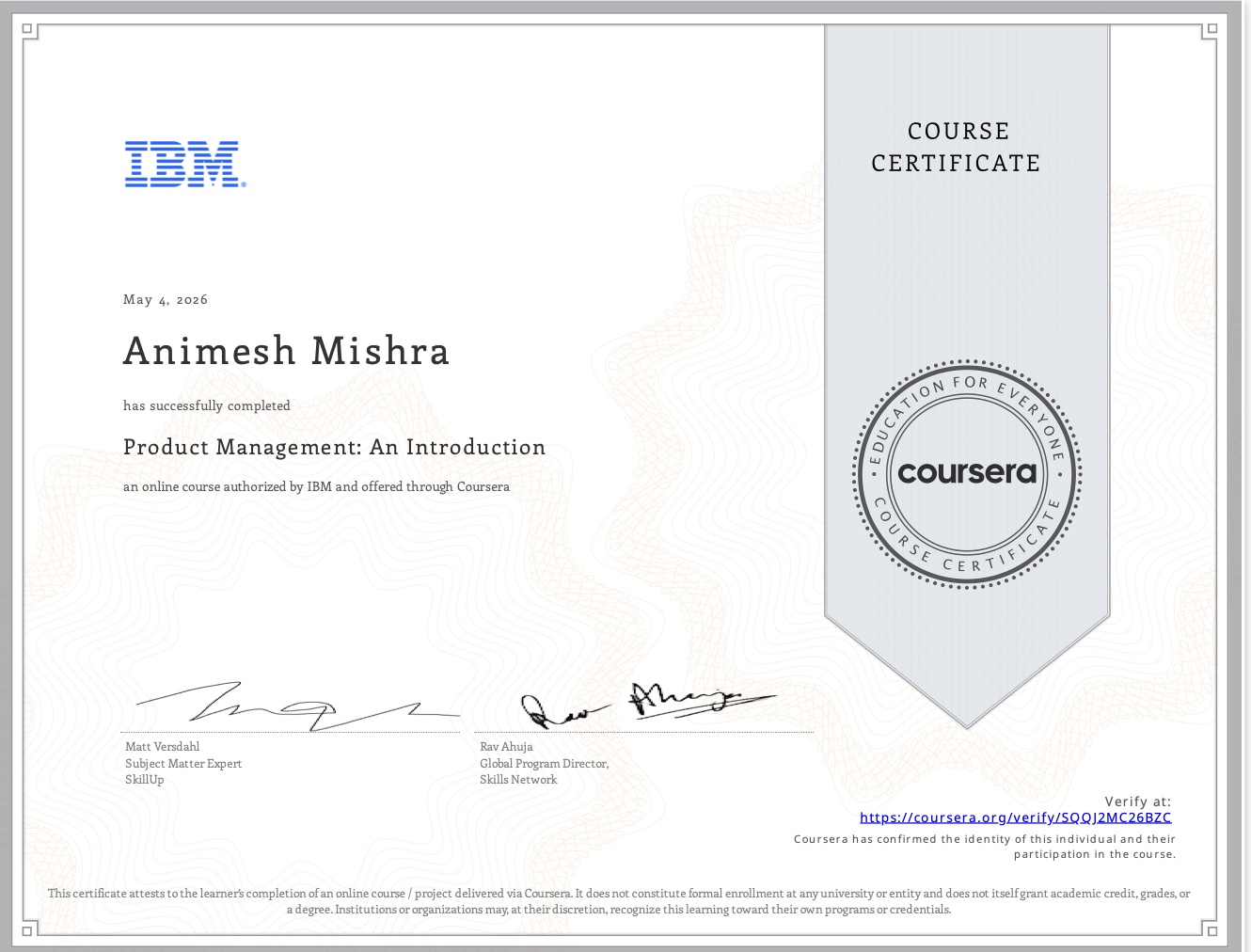 IBM AI Product Manager Certificate